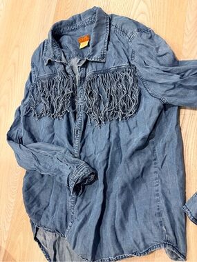 Scully Blue Denim Fringe Western Shirt Jacket